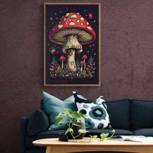 Affiche les années 70 Retro Mushroom AI Art   Vintage psyc