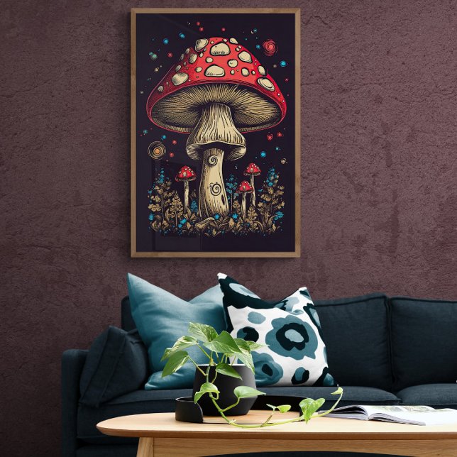Affiche les années 70 Retro Mushroom AI Art | Vintage psyc (Créateur téléchargé)