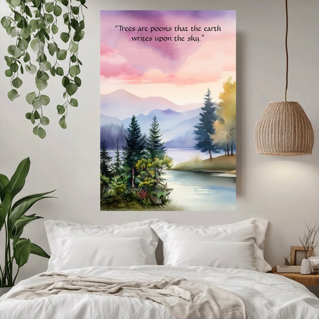 Affiche Les arbres sont poèmes Blue Smoky Mountain Pink Nu (Trees are Poems Blue Smoky Mountain Pink Clouds Poster)
