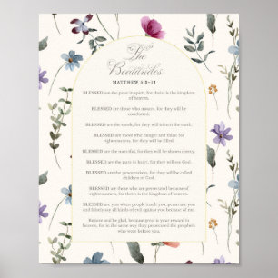 Affiche Les Béatitudes Matthieu 5:3–12 Écriture florale