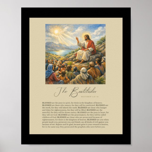 Affiche Les Béatitudes Matthieu 5:3–12 Sermon sur la monta (Devant)
