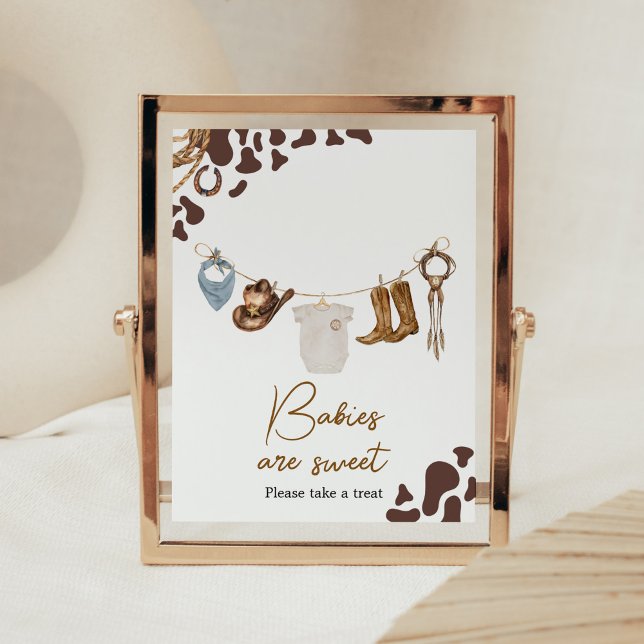 Affiche Les bébés Baby showers Cowboy sont doux (Wild West Rodeo Baby Shower Babies are Sweet Sign)