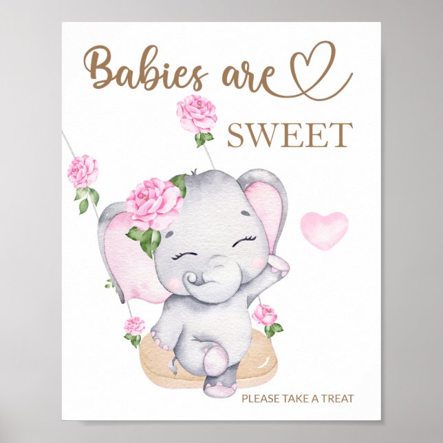 Affiche Les bébés baby showers éléphants sont doux prendre (Devant)