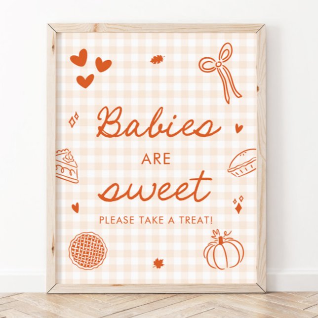 Affiche Les bébés Cutie Pie Gingham Orange d'Automne sont  (Fall Orange Gingham Cutie Pie Babies are Sweet Sign)