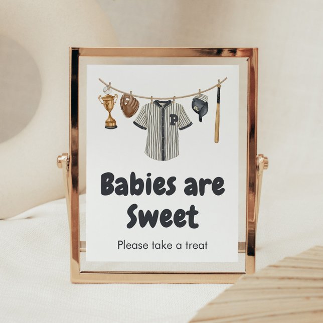 Affiche Les bébés de baseball sont douces (Baseball Little Slugger Clothesline Baby Shower Babies are Sweet Sign
)