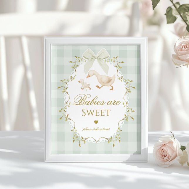 Affiche Les bébés Silly Goose sont mignons Gingham Vert Sa (Créateur téléchargé)