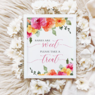 Affiche Les bébés sont baby showers floraux de pêche rose-