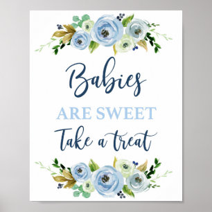 Affiche Les bébés sont doux bleu signe floral