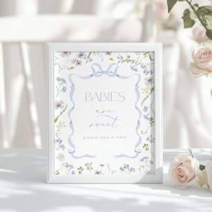 Affiche Les bébés sont doux Fleur sauvage à ruban bleu Bab