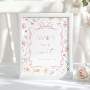 Affiche Les bébés sont doux Fleur sauvage à ruban rose Bab