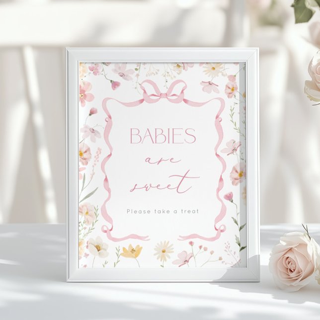 Affiche Les bébés sont doux Fleur sauvage à ruban rose Bab (Créateur téléchargé)