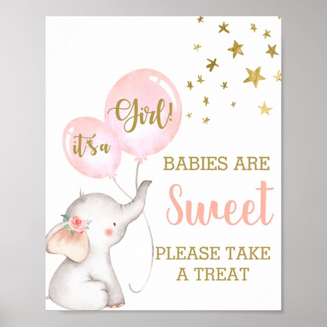 Affiche Les bébés sont doux signe d'éléphant rose (Devant)