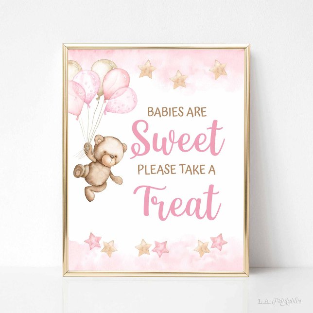 Affiche Les bébés sont doux Symbole de traitement Pink Ted (Babies are Sweet Please Take a Treat Pink Teddy Bear Theme)