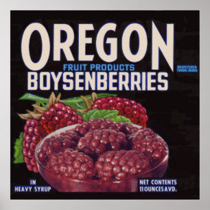 Affiche Les Boysenberries de l'Oregon des années 1940 peuv