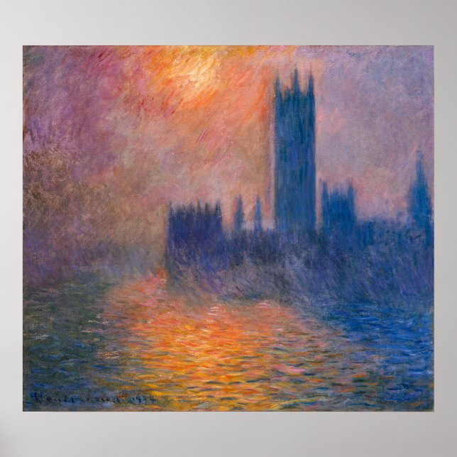 Affiche Les Chambres du Parlement de Monet, coucher du sol (Devant)