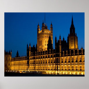 Affiche Les Chambres du Parlement la nuit dans la ville de