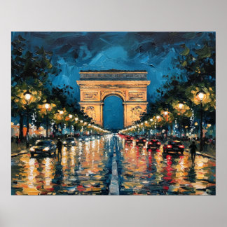 Affiche  Les Champs-Élysées Paris France la nuit 