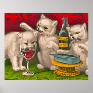 Affiche Les chatons boivent et mangent du poisson sardine