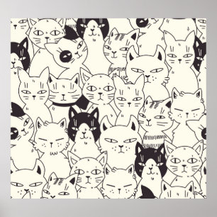 Affiche Les chats dessinés à la main gribouillent un motif