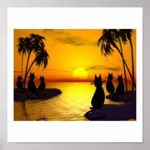 Affiche les chats d'île à l'affiche du coucher du soleil