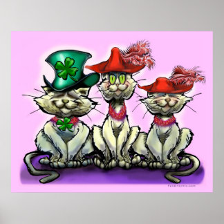Affiche Les chats en Casquette amusant