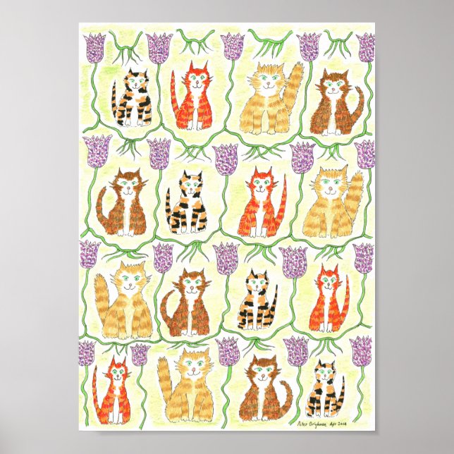 Affiche Les chats et les fritillons après William Morris (Devant)
