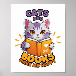 Affiche Les chats et les livres me rendent heureux