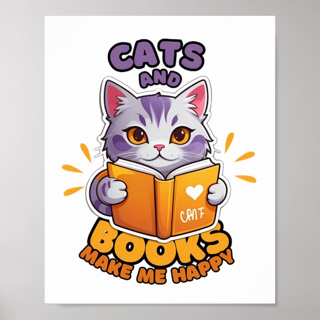 Affiche Les chats et les livres me rendent heureux (Devant)