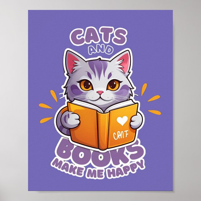 Affiche Les chats et les livres me rendent heureux (Devant)