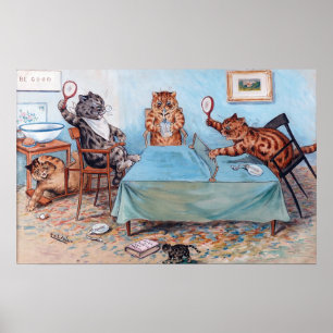 Affiche Les chats jouent au tennis de table, Louis Wain