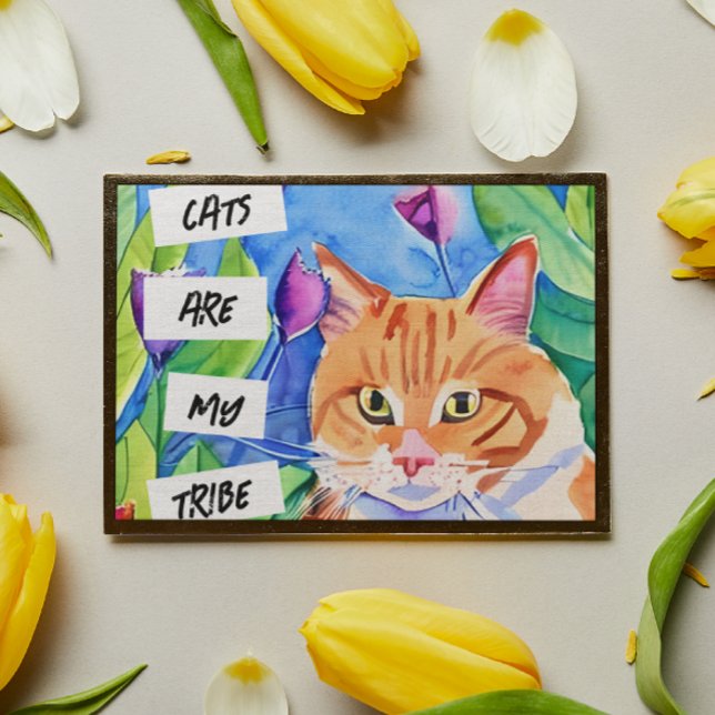 Affiche Les chats sont ma tribu | Chat orange et fleurs (Créateur téléchargé)