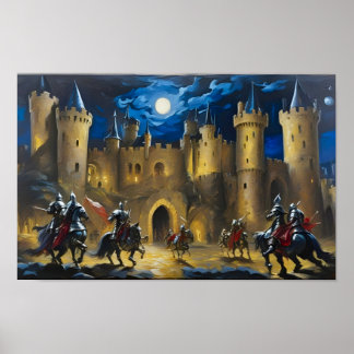 Affiche Les Chevaliers Gardent Un Château La Nuit