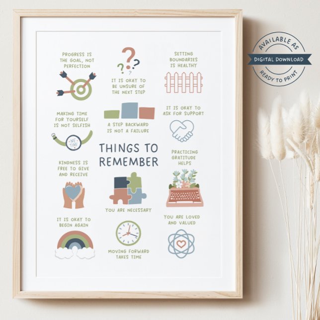 Affiche Les choses à retenir Affirmations auto-soins Poste (Things to Remember Affirmations Self-Care, daily affirmation, self-care printable, self care poster)