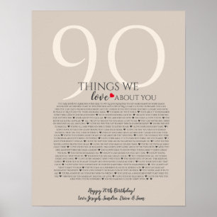 Affiche les choses que nous aimons chez vous 90,80 70, 60