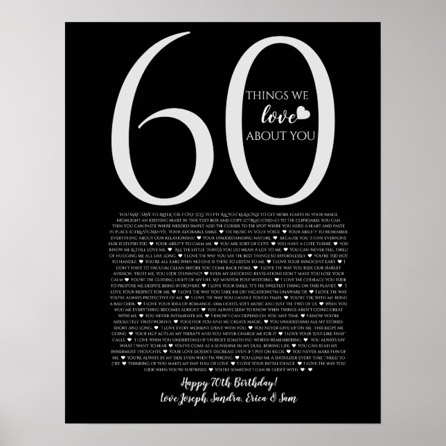 Affiche les choses que nous aimons chez vous 90,80 70, 60, (Devant)