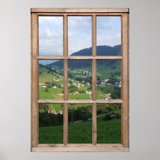 Affiche Les contreforts alpins vue depuis une fenêtre (Devant)