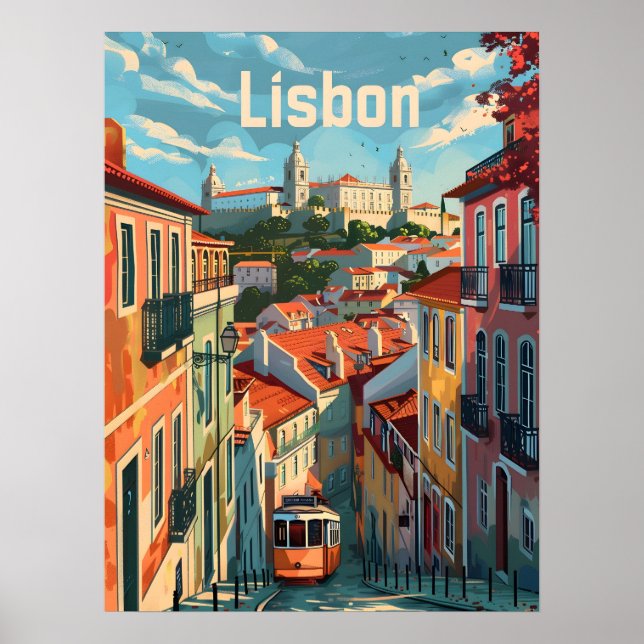 Affiche Les couleurs de Lisbonne : Tramways dans les rues  (Devant)