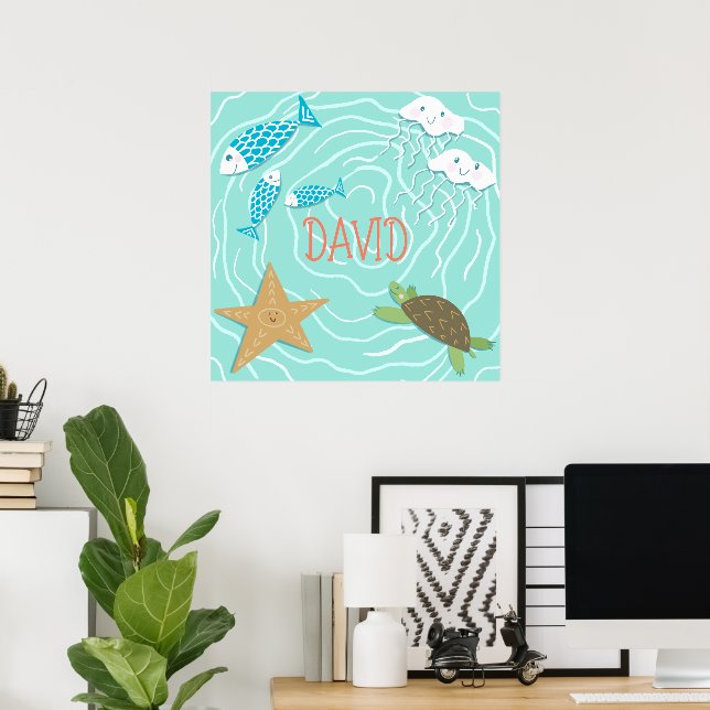 Affiche Les créations de la mer mignonne personnalisées Mu (Bureau à domicile)
