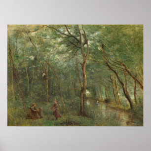 Affiche Les cueilleurs d'anguille - Jean-Baptiste - Corot