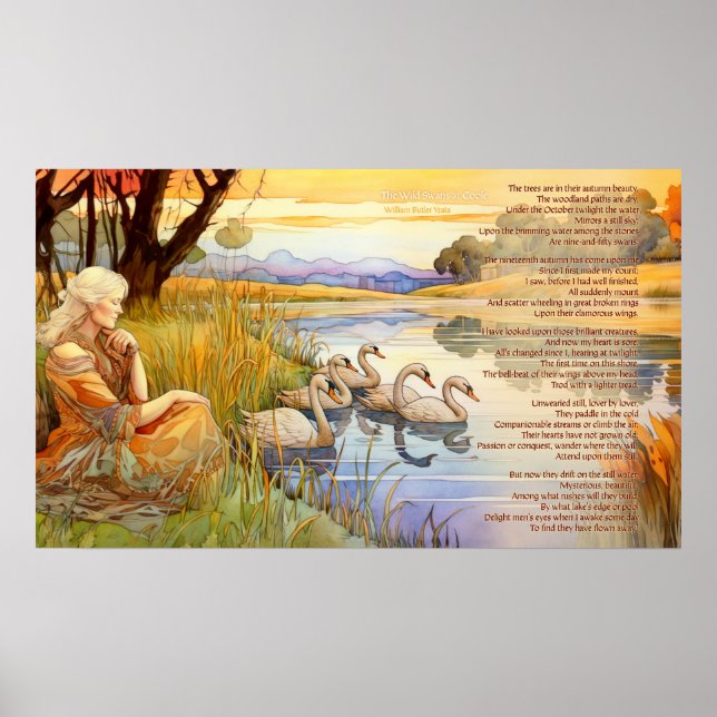 Affiche Les cygnes sauvages à Coole poème et oeuvre d'art (Devant)