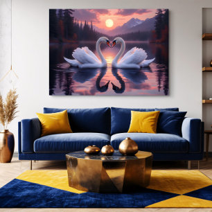 Affiche Les cygnes sous la lune de l'amour