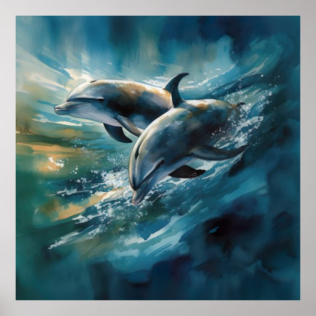 Affiche Les dauphins dans l'océan bleu (Devant)