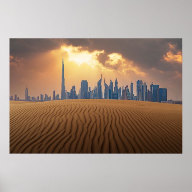 Affiche Les déserts | Vue Skyline de Dubaï depuis la dune  (Devant)