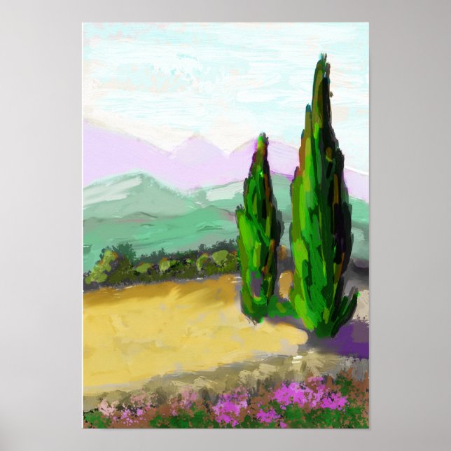 Affiche Les deux cyprés en Provence, Vaucluse. (Devant)