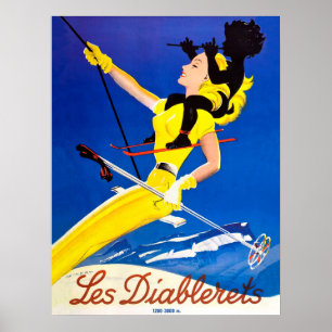 Affiche Les Diablerets, femme sur un télésiège