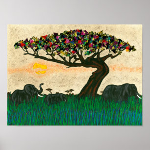 Affiche Les éléphants sur les plans de l'Afrique