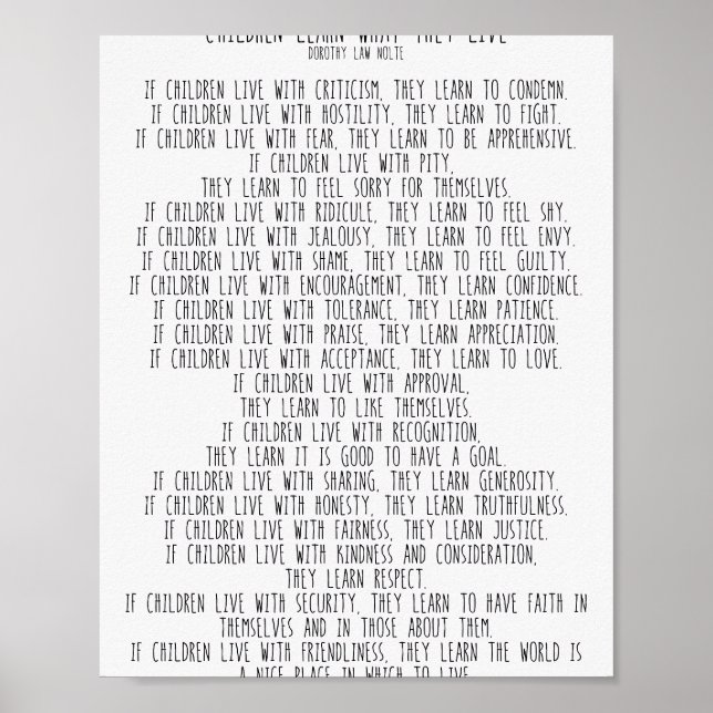 Affiche Les Enfants Apprennent Ce Qu'Ils Vivent #minimalis (Devant)