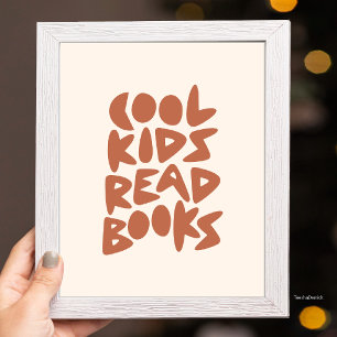 Affiche Les enfants cool lisent des livres Brun Typographi