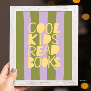 Affiche Les enfants cool lisent des livres Typo rayures ol