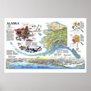 Affiche Les "Etats-Unis : Carte 1994 de l'ALASKA avec des